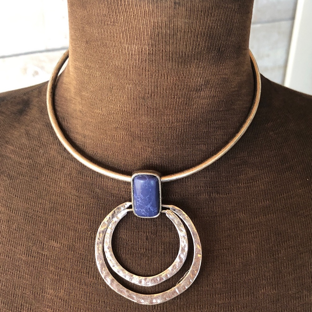 Blue Lapis and Silver Wire Choker Necklace